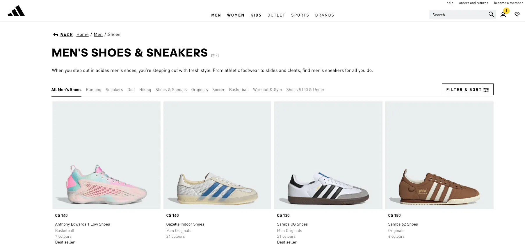 Adidas category page