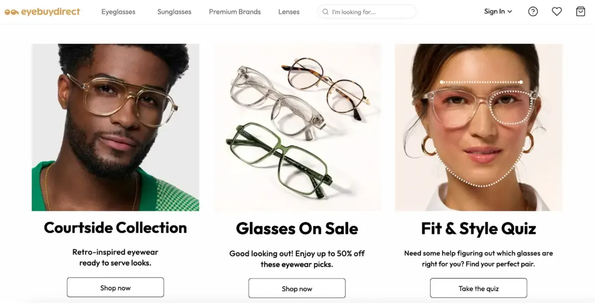 Eyebuydirect ecommerce store screenshot