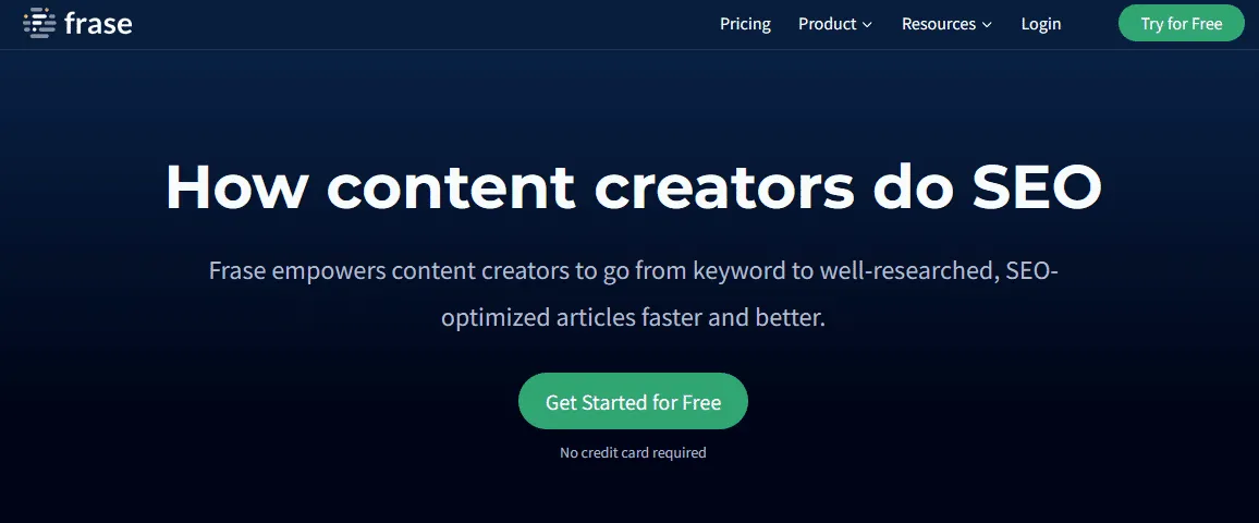 Frase content writing tool screenshot