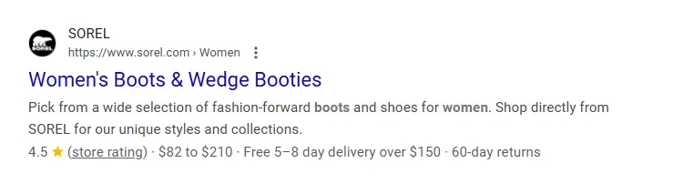 Google Search snippet - Sorel Womens Boots