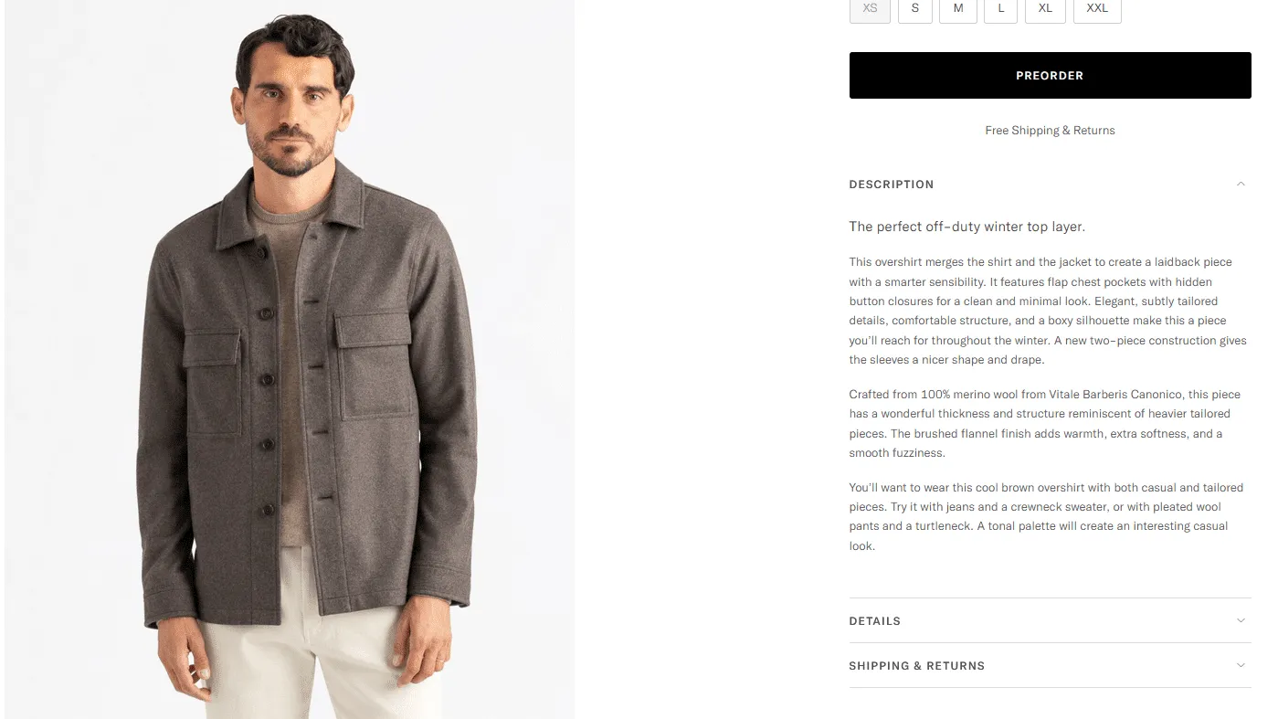 Product page description - ProperCloth