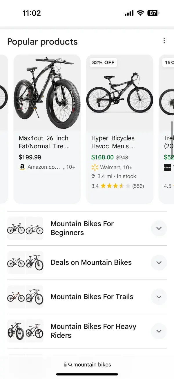 merchant listings mobile mountain bikes