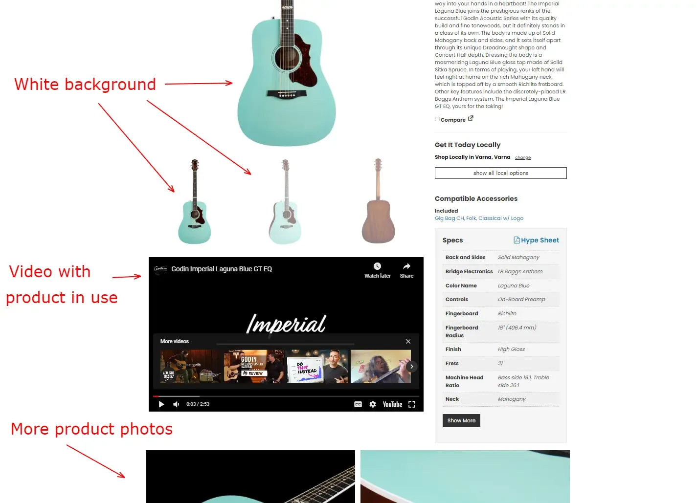 Godin Guitars product page images