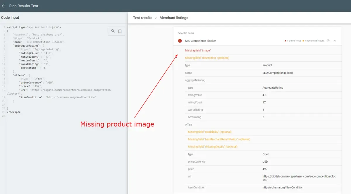 Merchant Listing Rich Result Tester