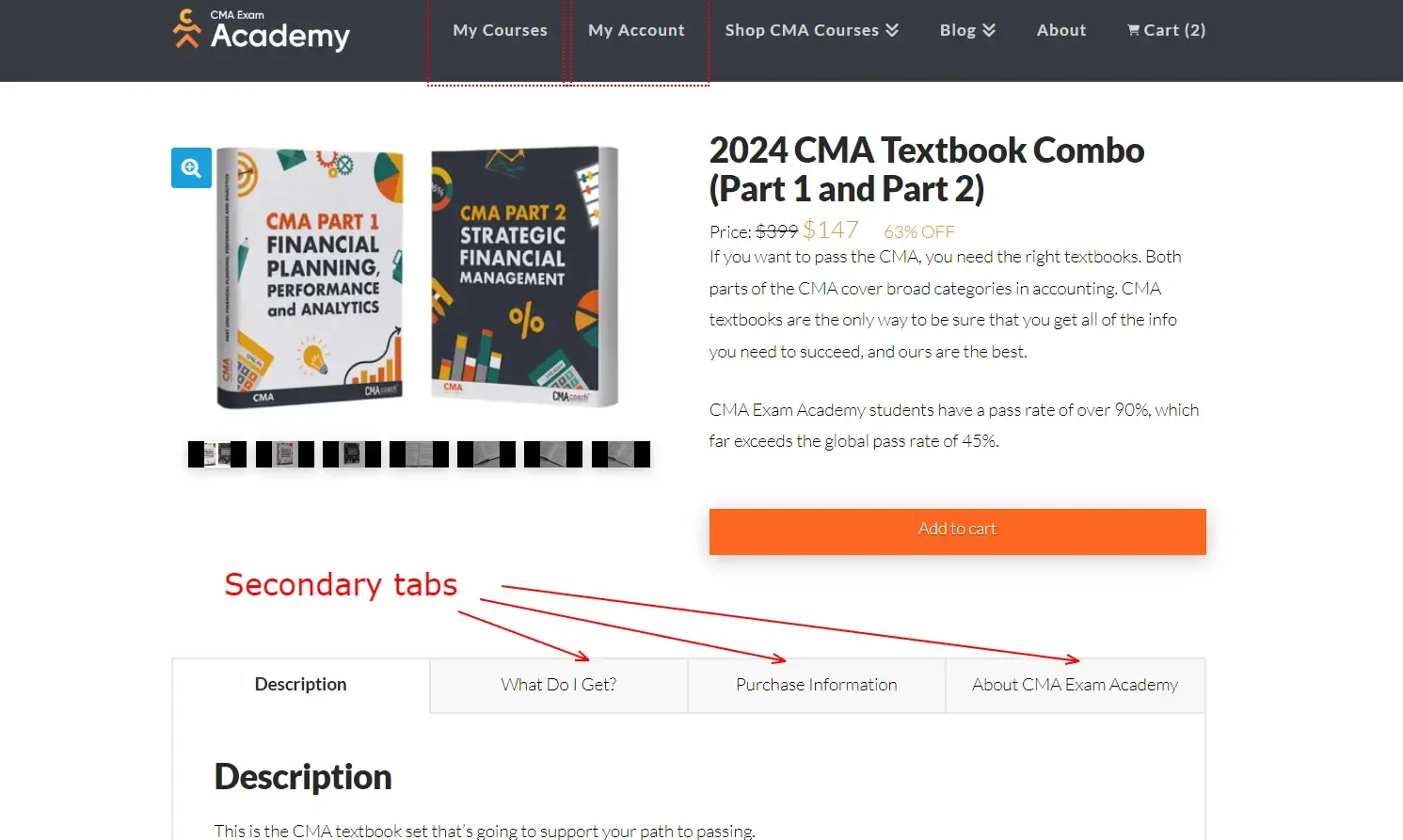 CEA WordPress secondary tabs