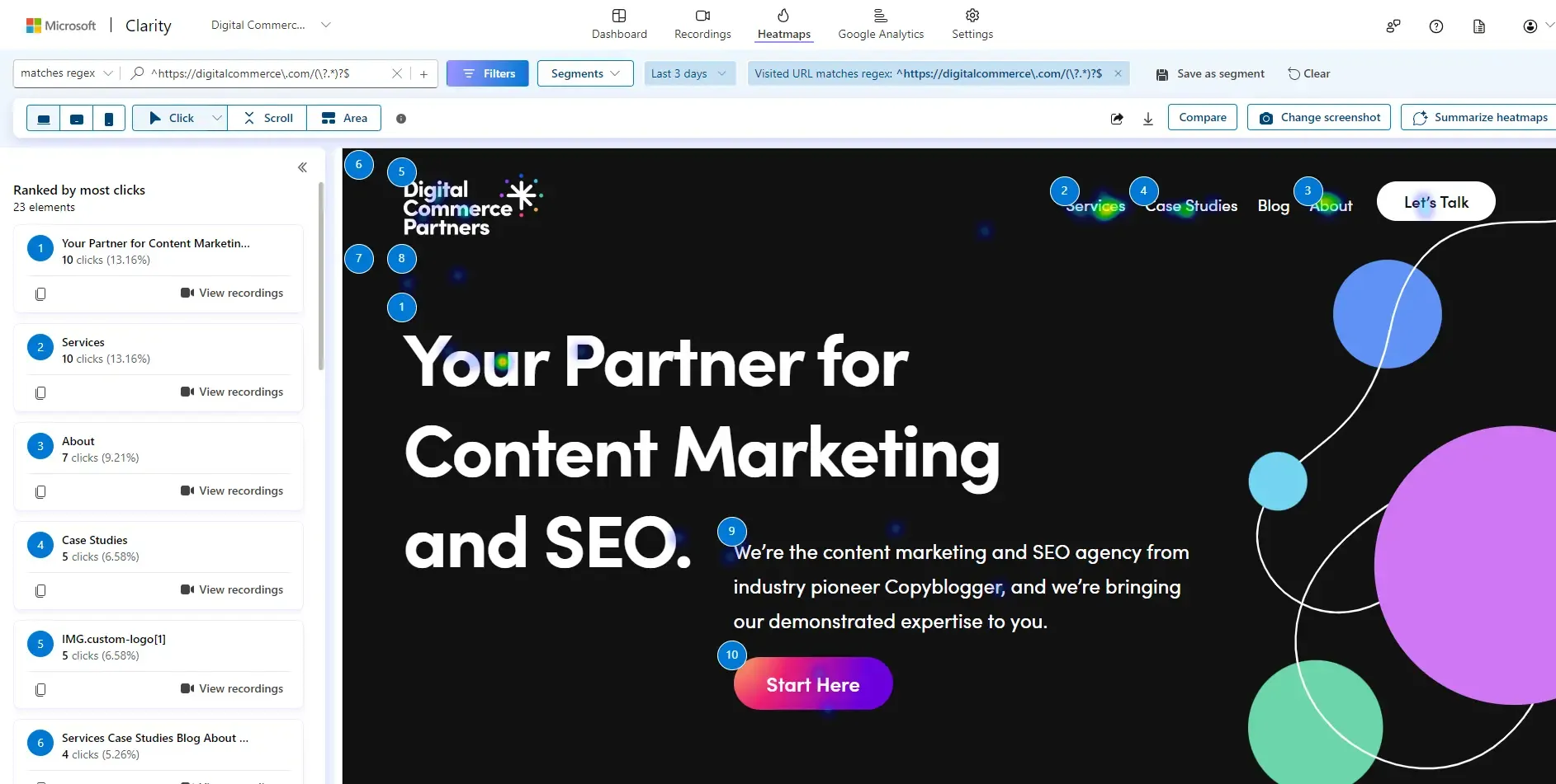 Microsoft Clarity DCP screenshot