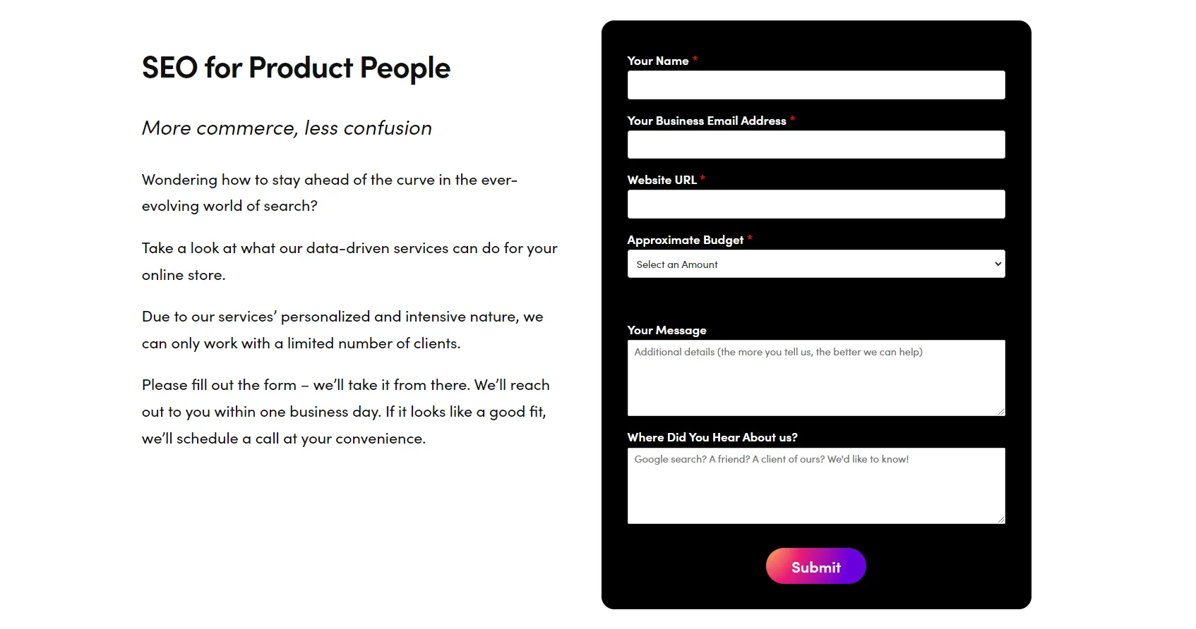 DCP Ecommerce Services Form