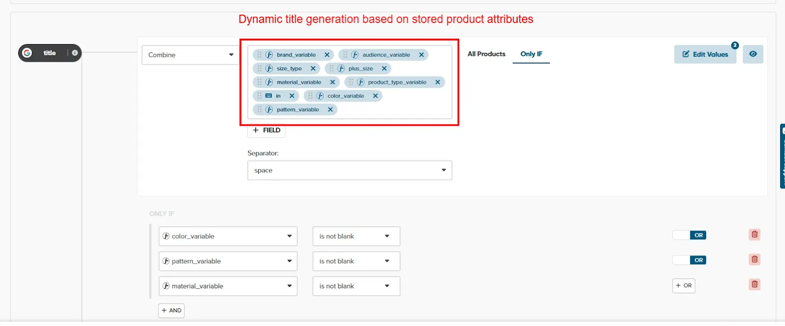 DataFeedWatch Title Mapping with Variables