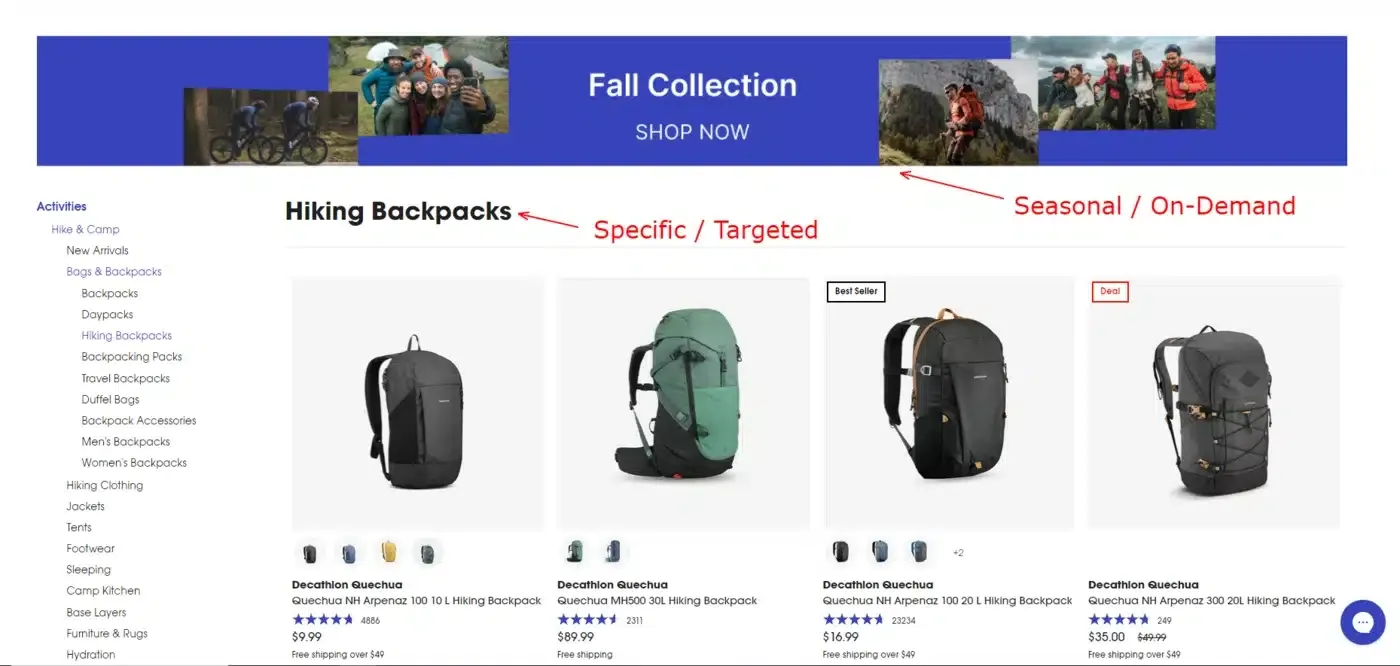 Decathlon category pages