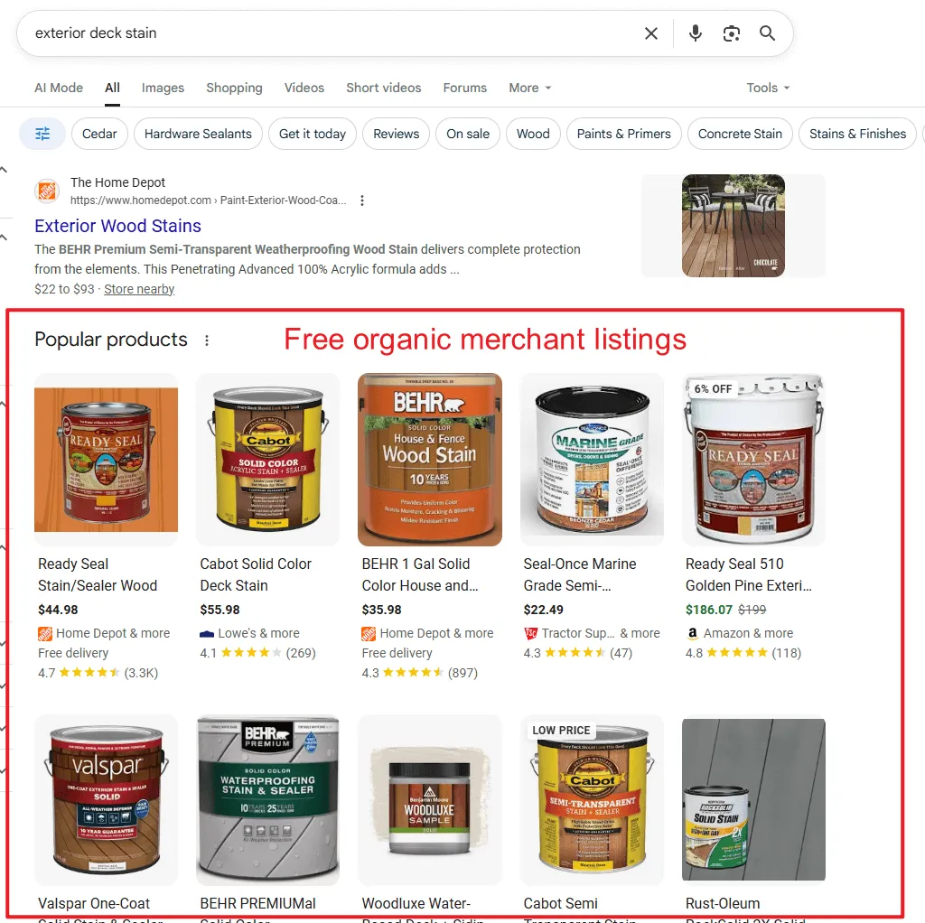 Free Merchant Listings in Organic Search