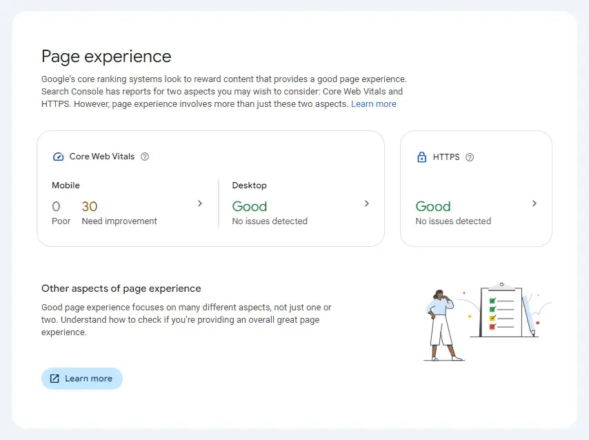 Page Experience Report in Google Search Console
