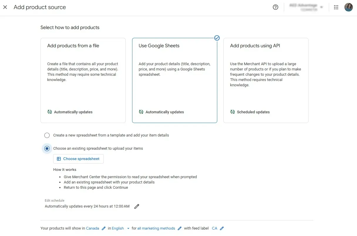 Google Merchant Center — Create a Product Feed