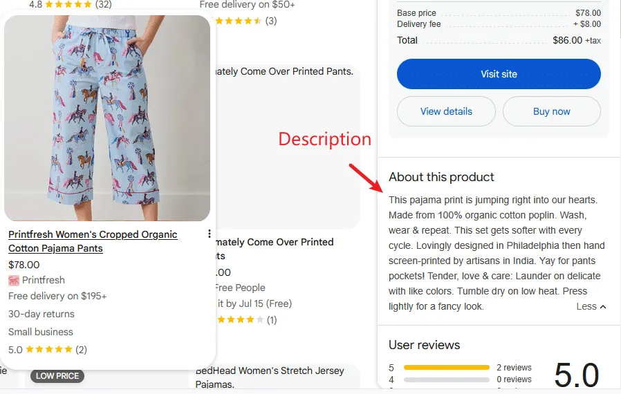 Google Shopping - Description in Knowledge Panel