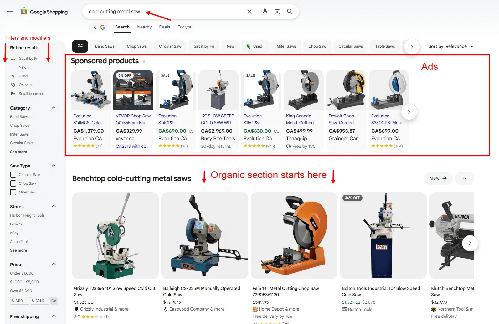 Google Shopping Interface