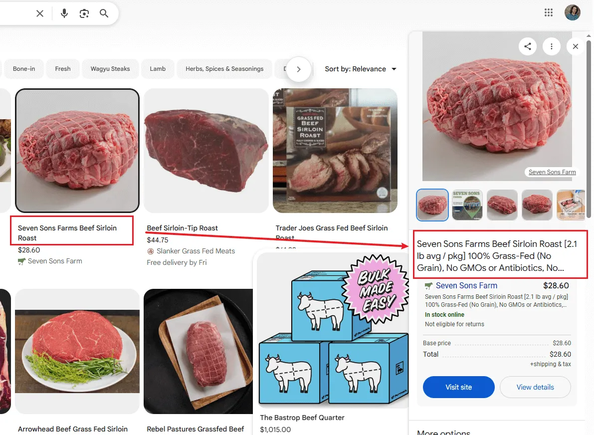 Google Shopping - Title in Knowledge Panel