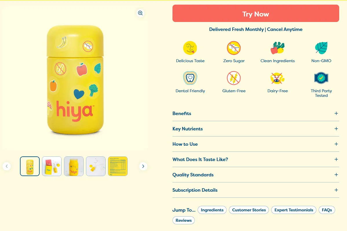 Hiya kids multivitamin product page