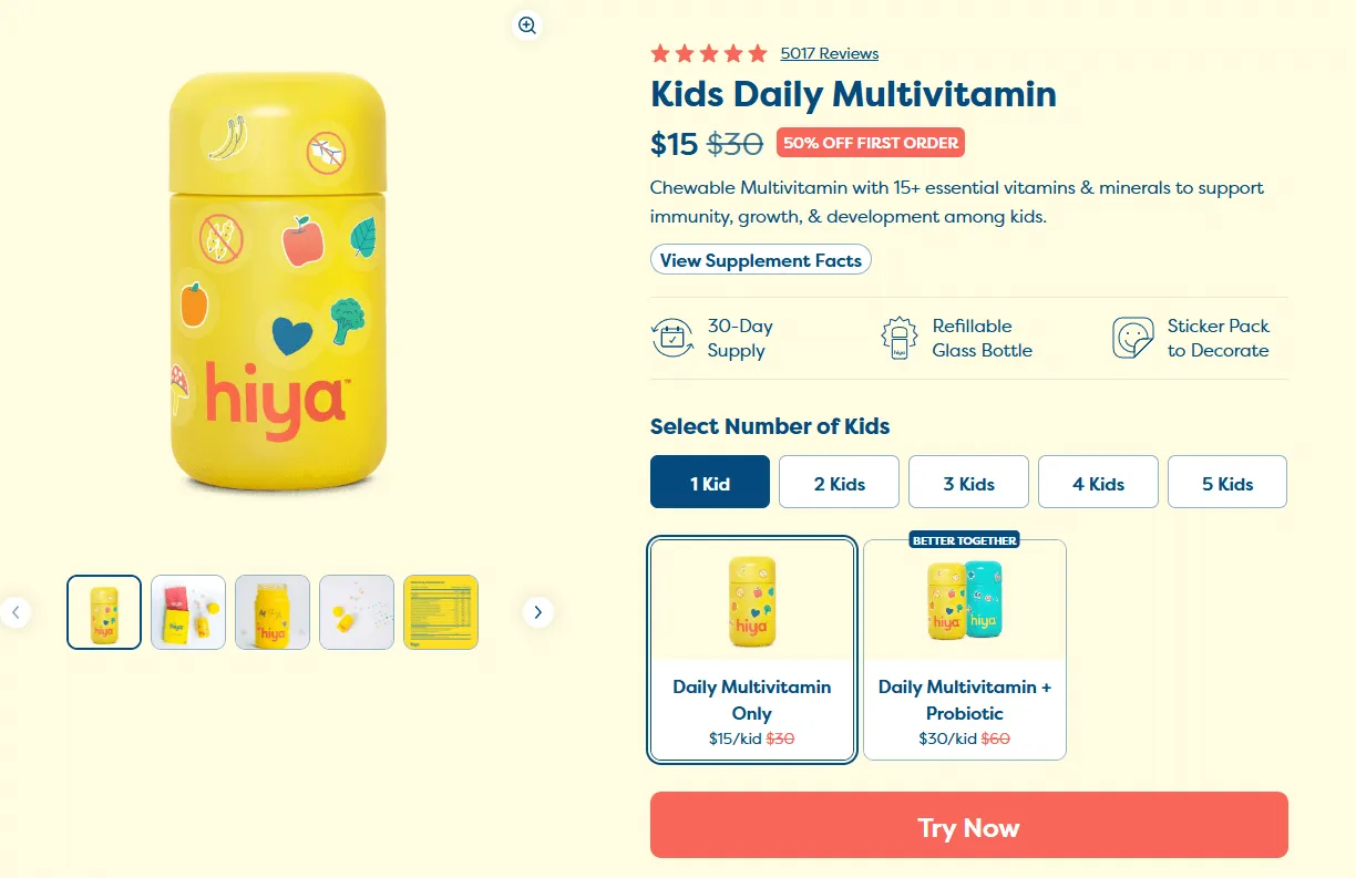 Hiya kids multivitamin product page
