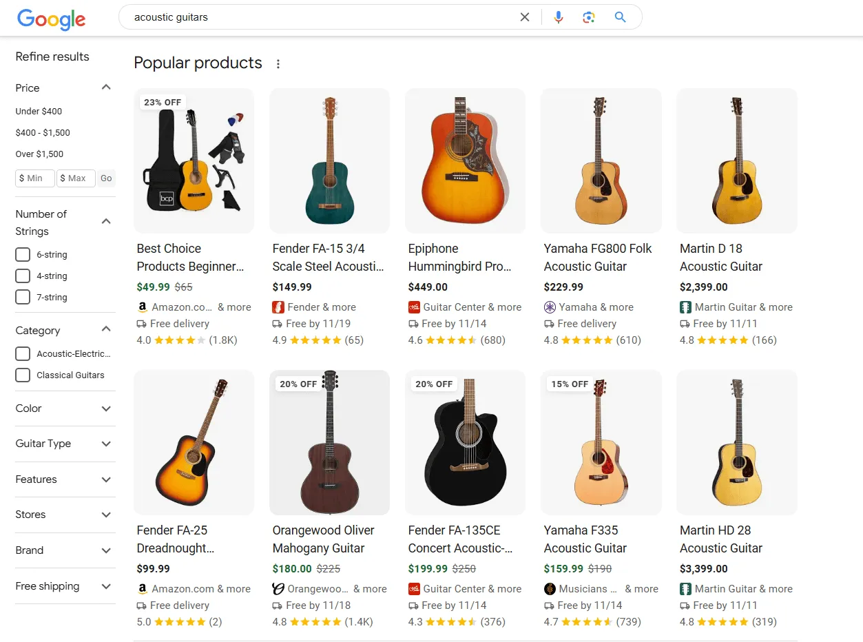 Merchant Listing Experiences in Google Search