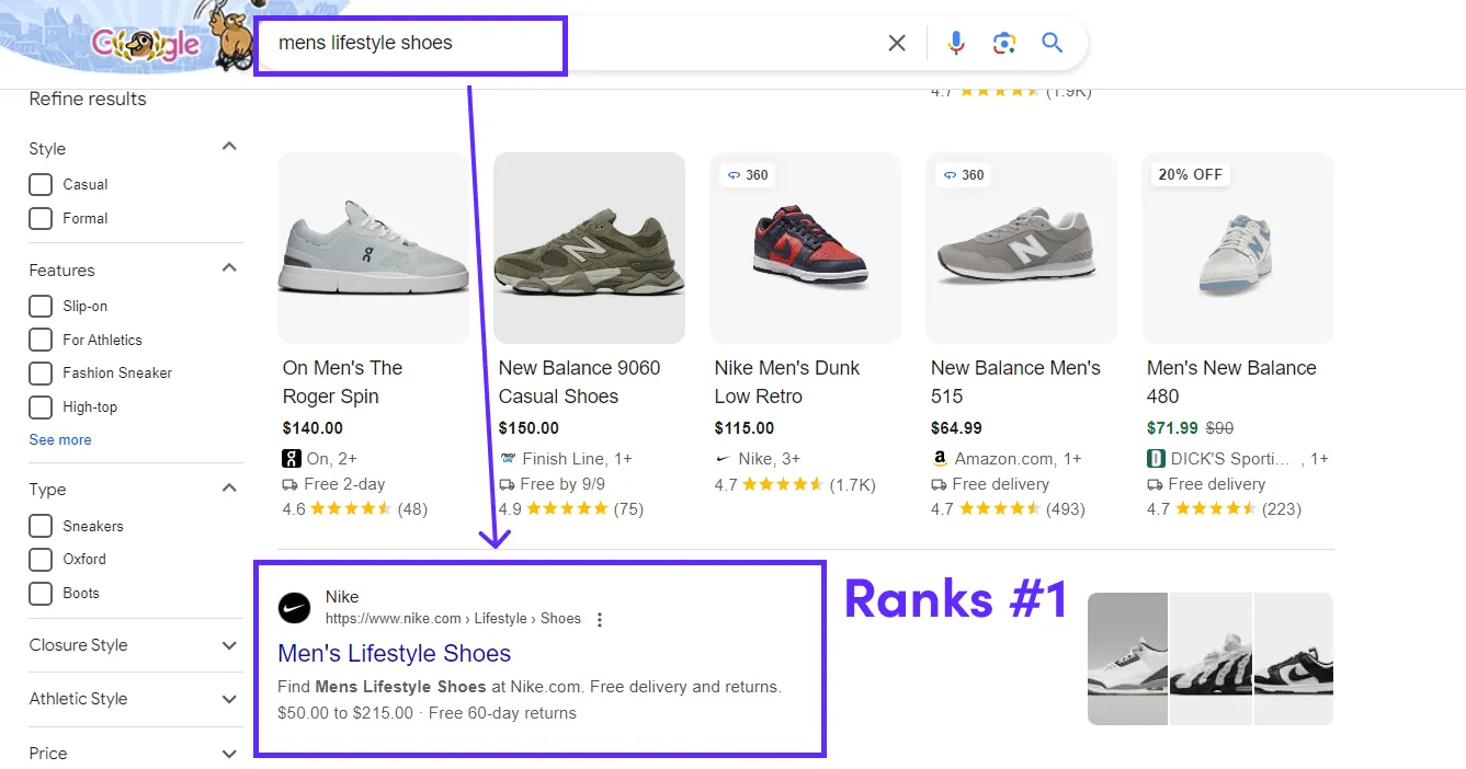 Nike subcategory ranking first for mens lifestyle shoes
