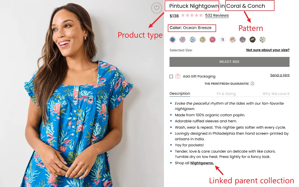 Product page content