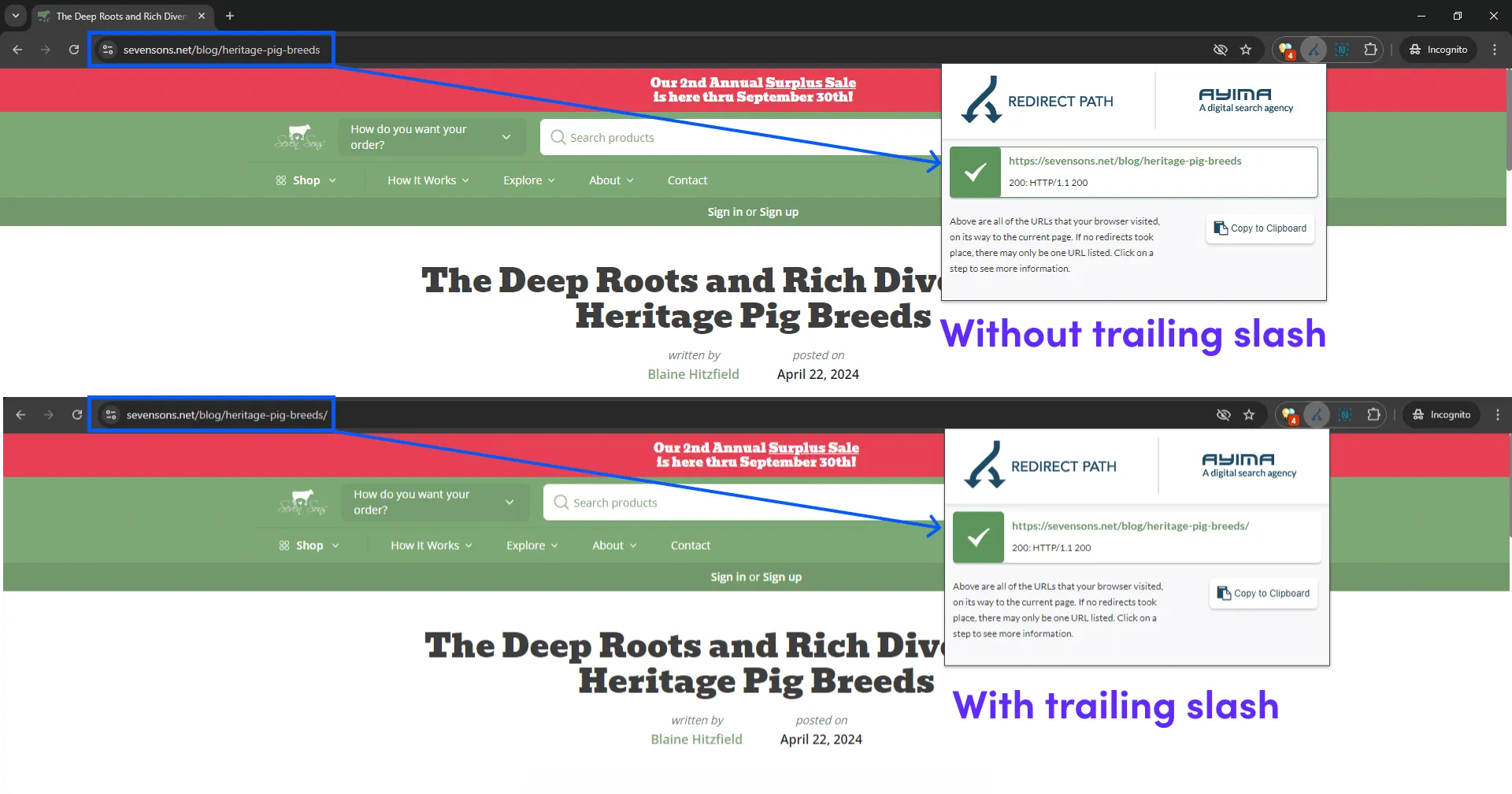 Seven Sons Trailing Slash Problems