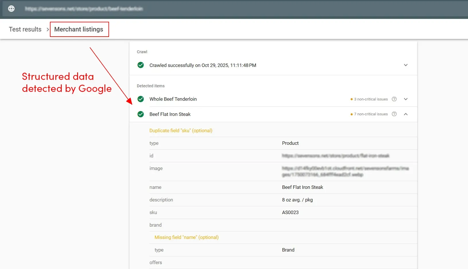 Structured data detected by Google