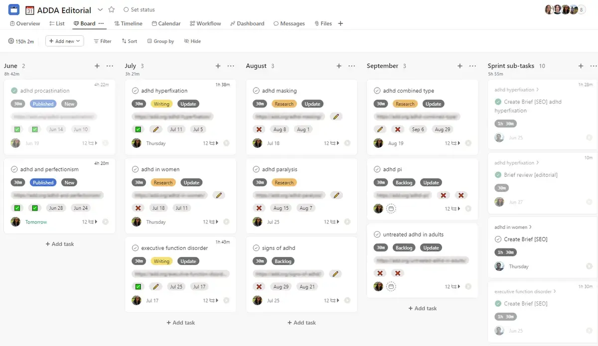 ADDA Asana Editorial Calendar