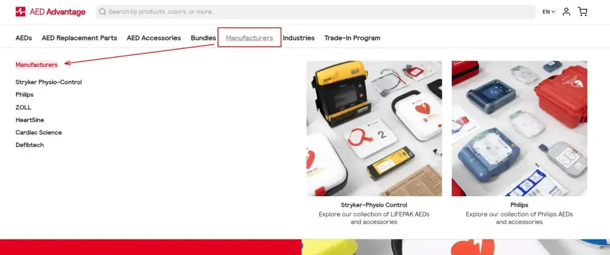 aed advantage mega menu structure