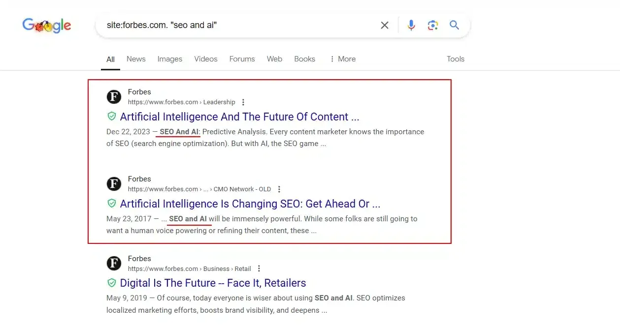 forbes google search - seo and ai results