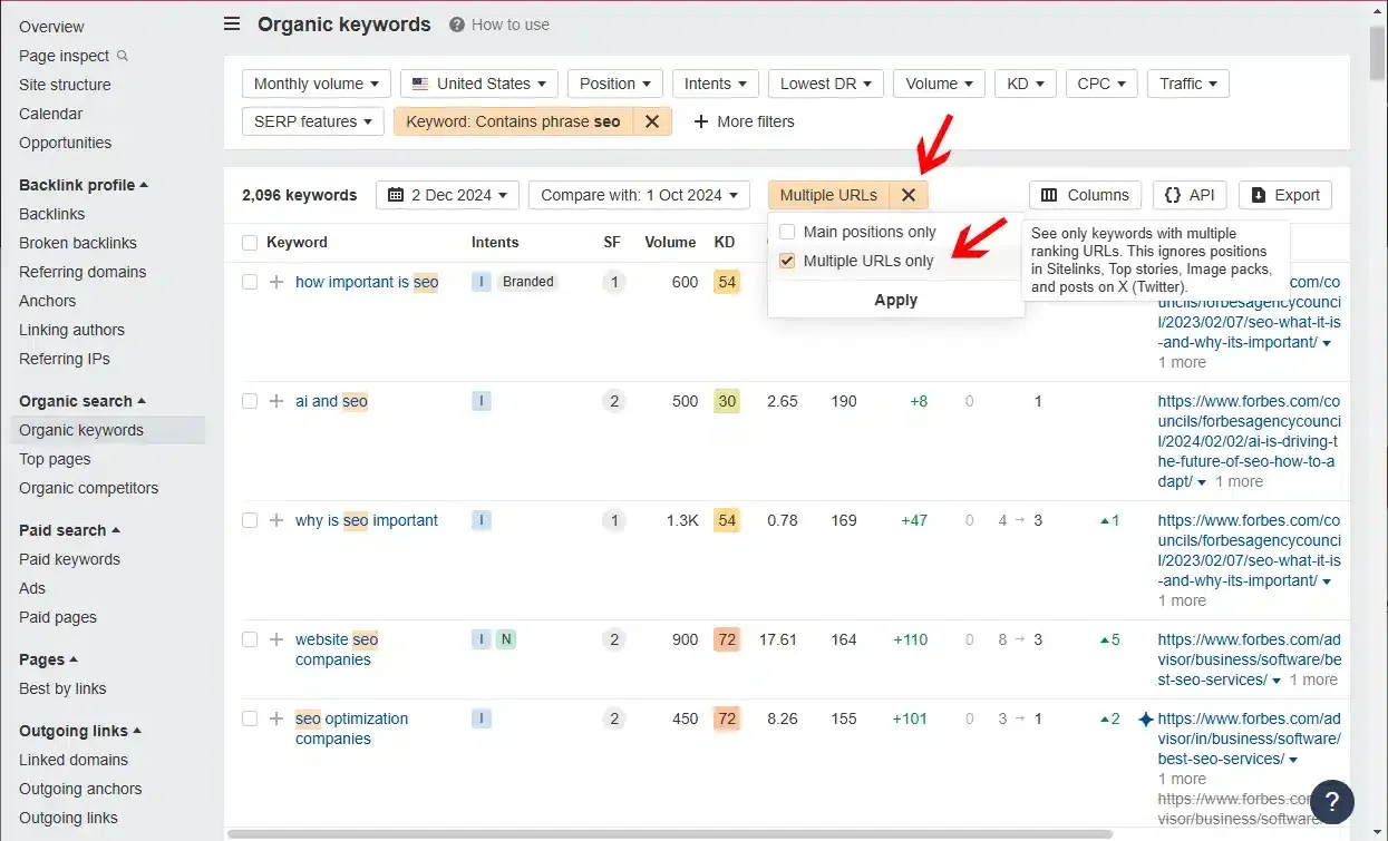 keyword cannibalization ahrefs mutliple urls