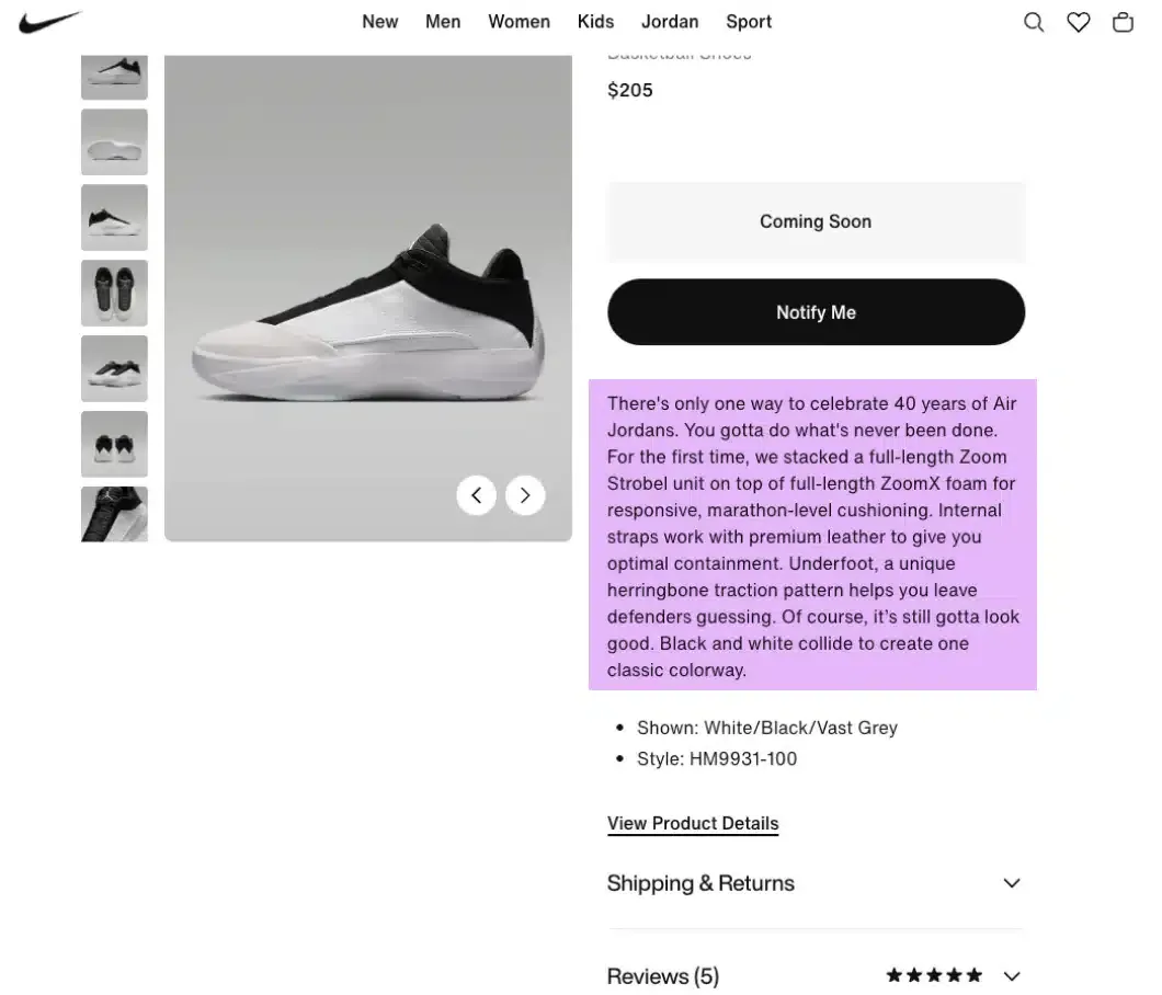 Nike's description example