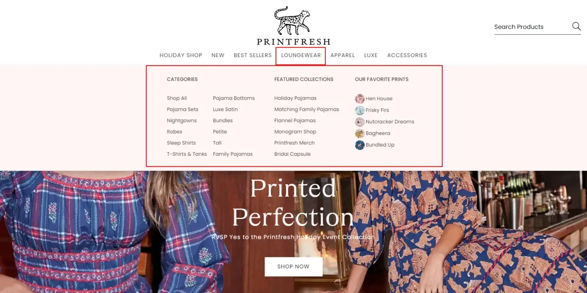 Printfresh ecommerce website structure