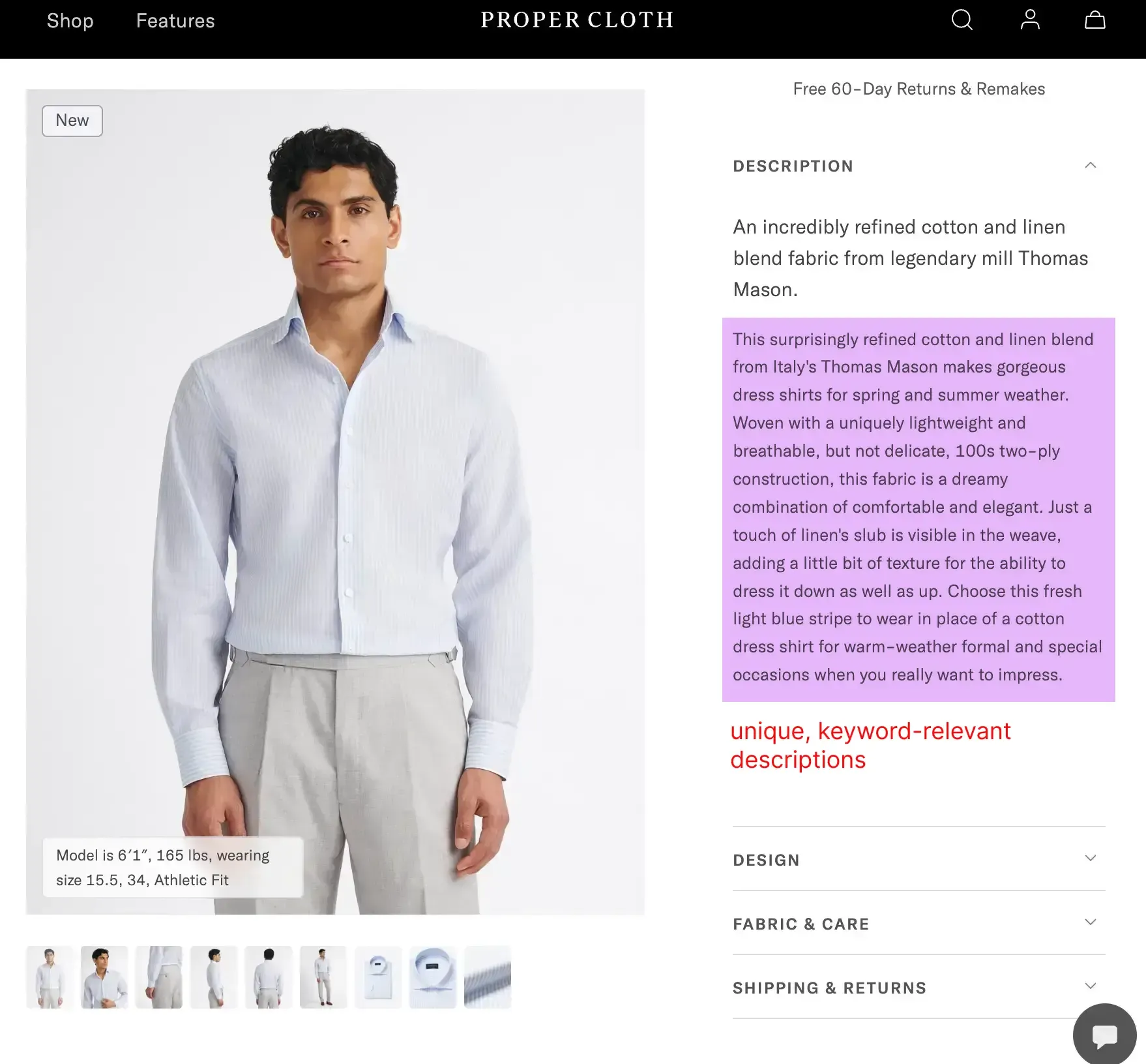 Proper Cloth product's description example