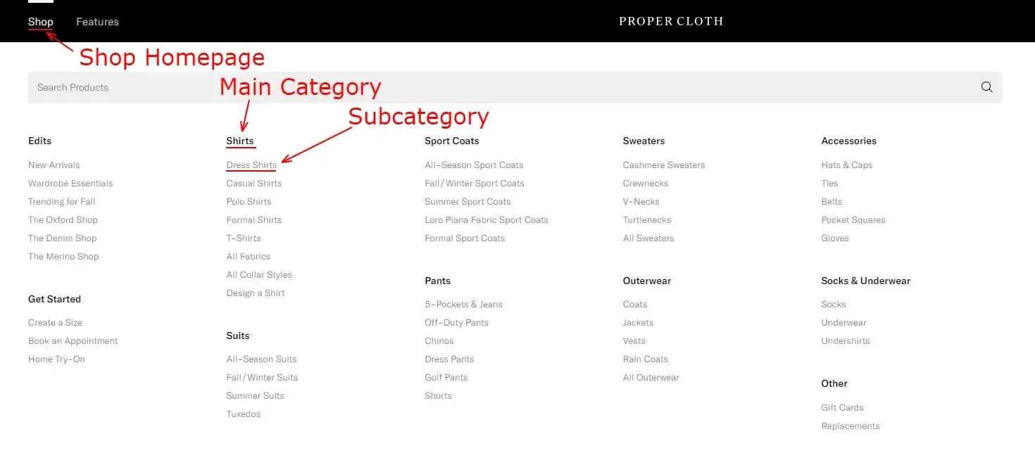 Proper Cloth Ecommerce Structure