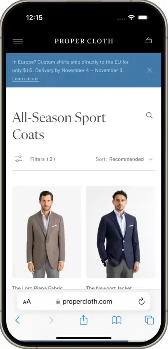 proper cloth mobile website