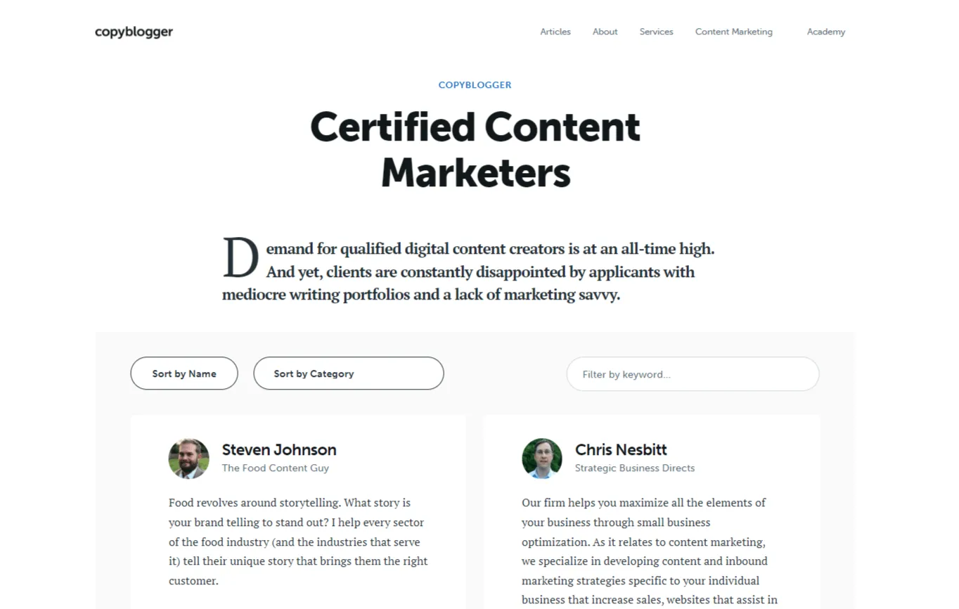 Certified Content Marketers from Copyblogger
