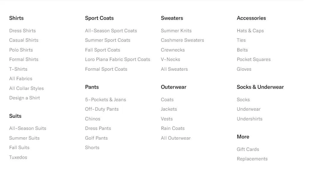 Proper Cloth Mega Menu