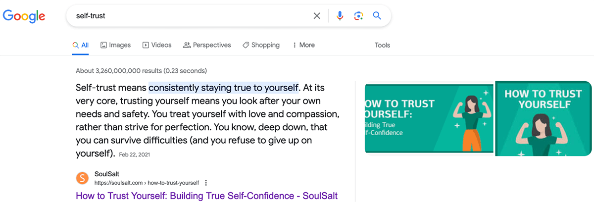 SoulSalt featured snippet in Google search results