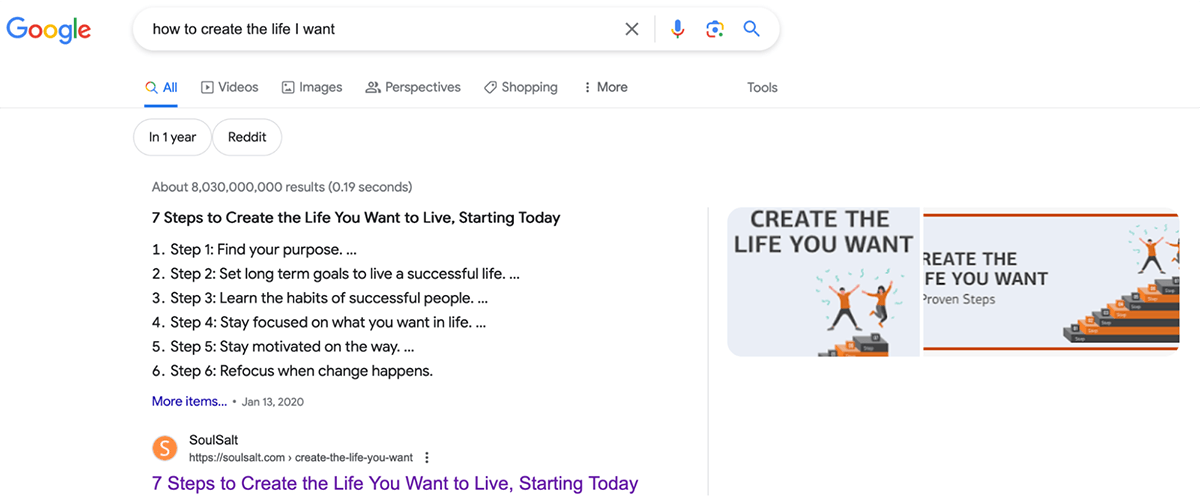 SoulSalt featured snippet for personal development query