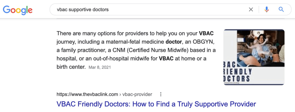 vbac supportive doctors keyword search