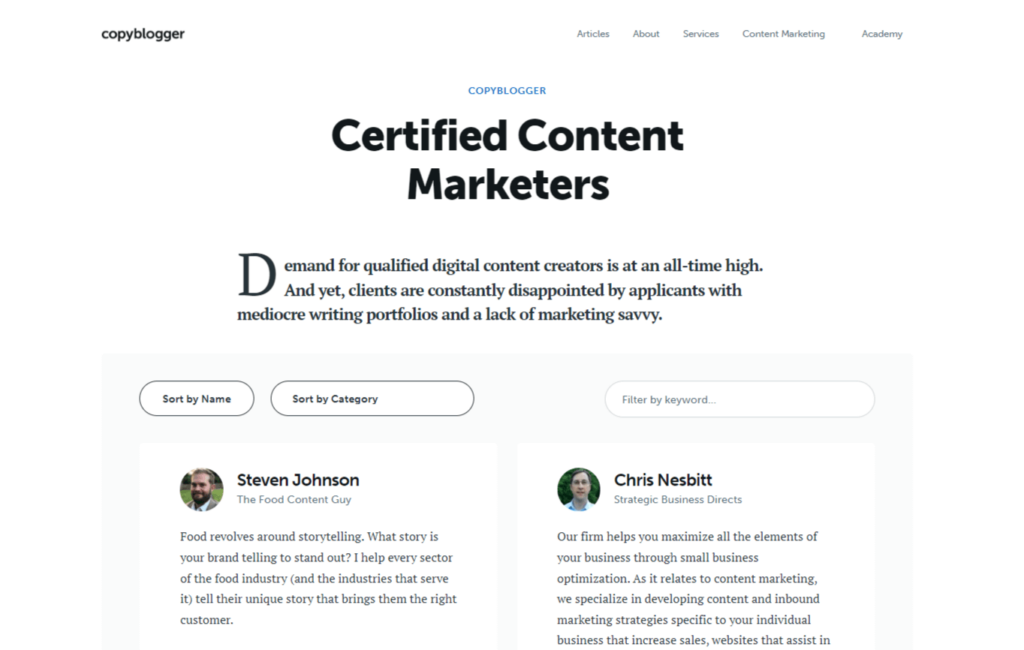 Certified Content Marketers from Copyblogger