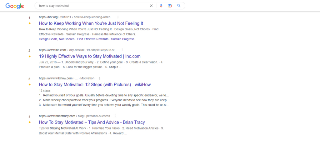 how to stay motivated Google SERP