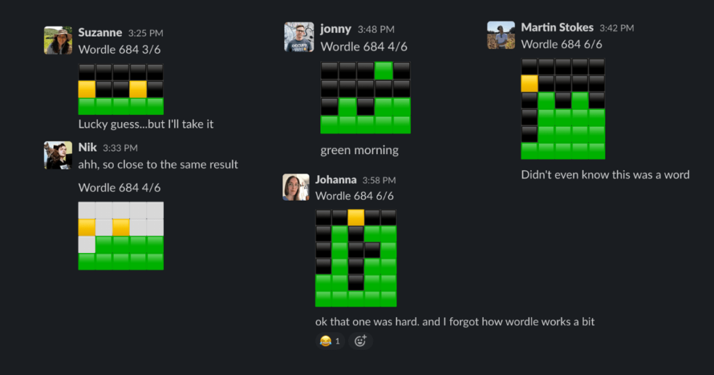 Wordle daily challenge on Slack