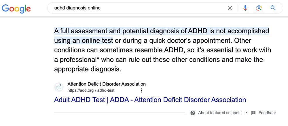 adhd diagnosis online serp