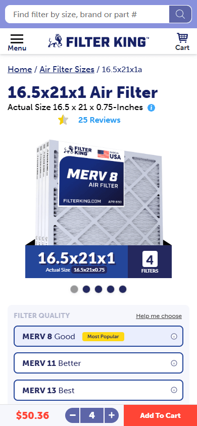 Filter King Product Page Mobile