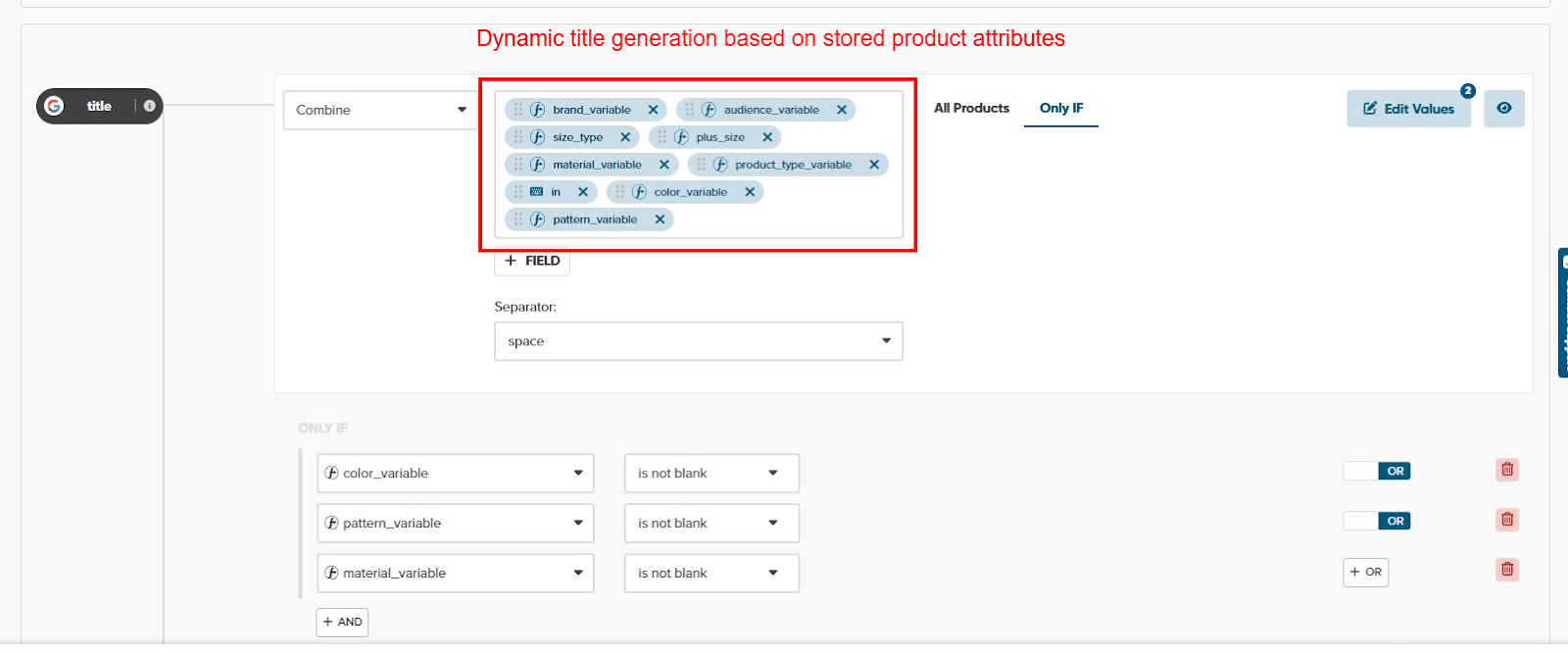 DataFeedWatch Title Mapping with Variables