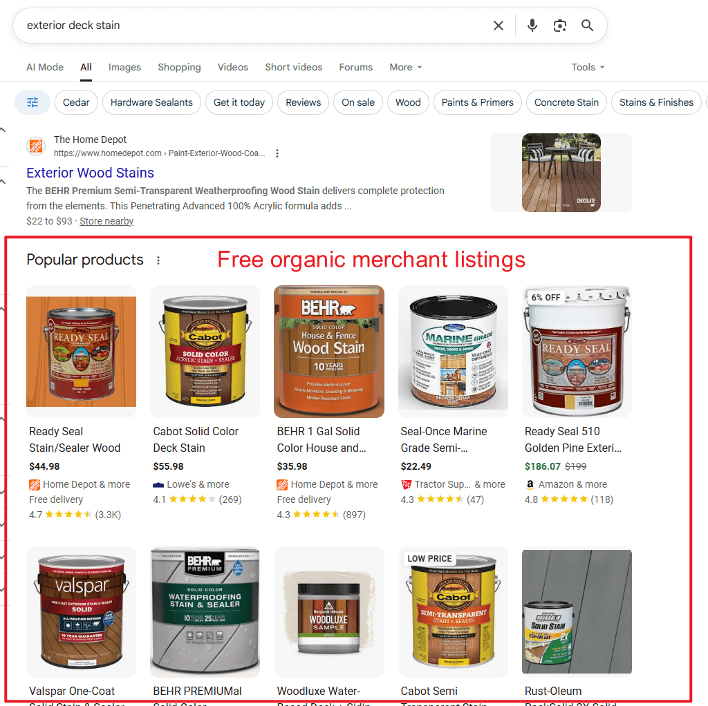 Free Merchant Listings in Organic Search