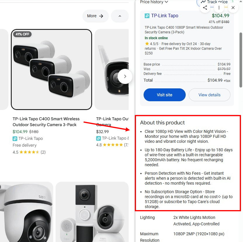 Google Shopping - Product Highlights